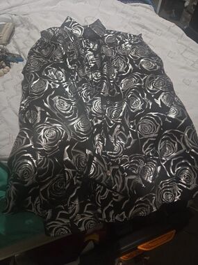 Black and Silver Floral Satin Skirt - Women
